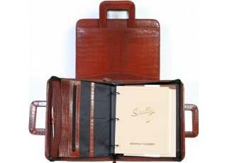 Croco Debossed Leather Zip-Binder With-Handles