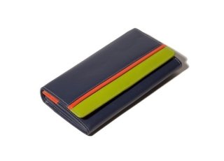 Ladies Large Leather Purse (Navy/ Lime)