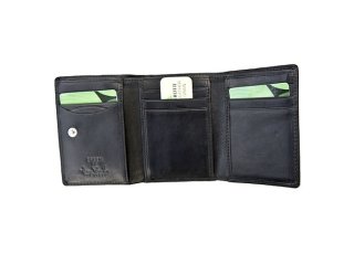 Luxury Men's Black Leather Tri Fold Wallet