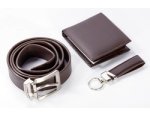 Leather Gift Set-Three- In- One ( Brown Leatherette Belt Set)